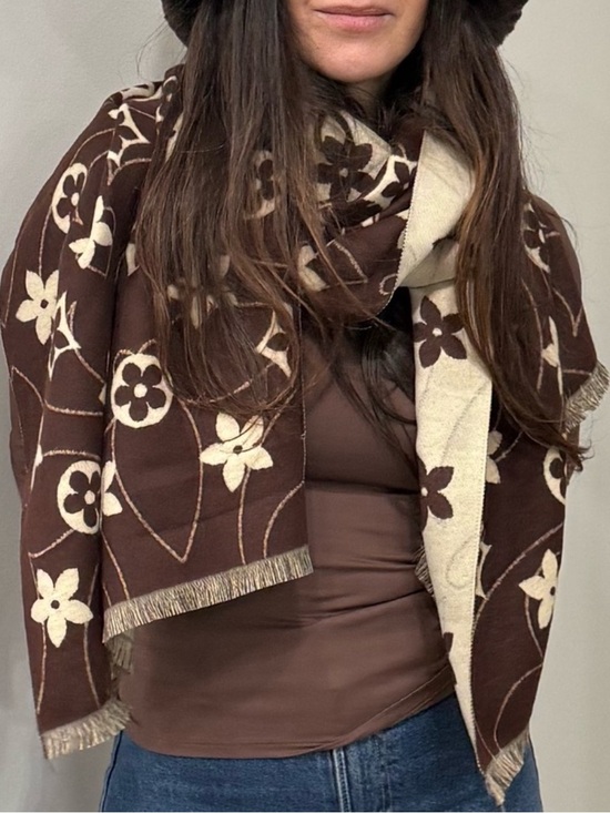Accessories - Paris made Brown & Cream Patterned Scarf